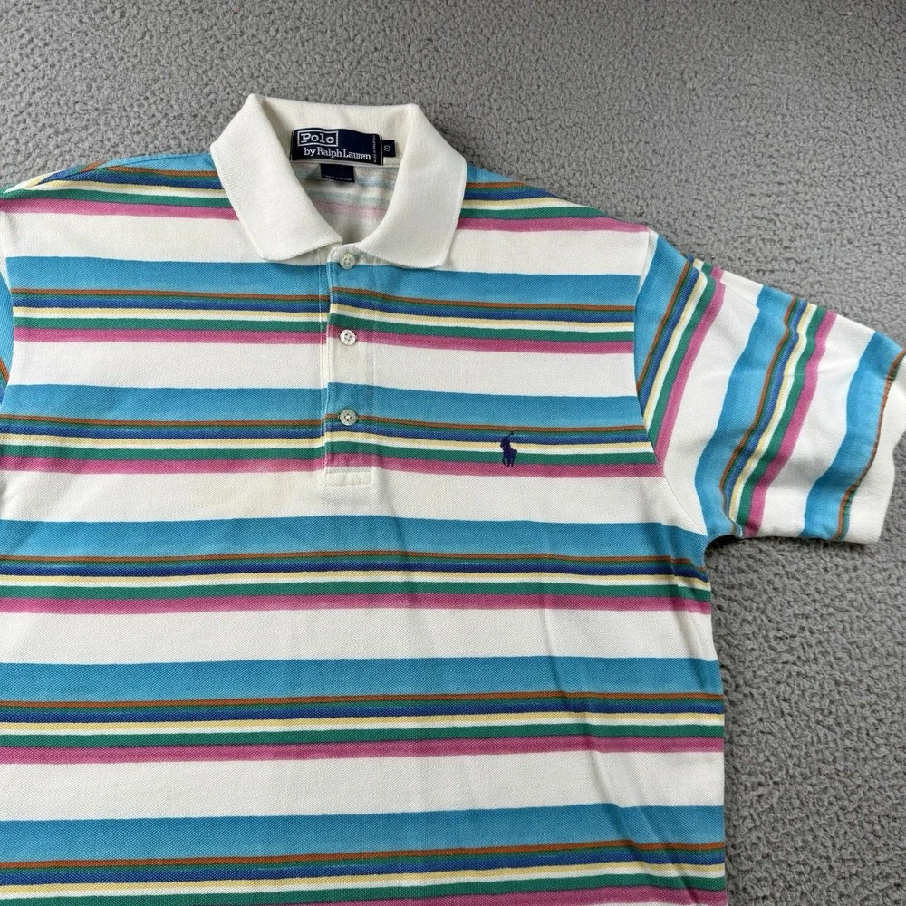 VTG Polo‎ Ralph Lauren Polo Shirt Mens S Pastel Stripes Blue Pony Preppy 90s Y2k